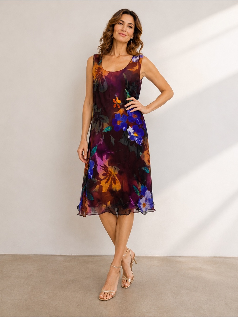 Ampour Floral Watercolor Sleeveless Layered Dress Vibrant Multicolor Size Medium - Picture 1 of 15